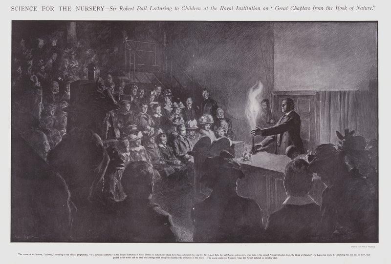 Sir Robert Ball luennoi lapsille Royal Institutionissa (litho) tekijältä Frederick Pegram