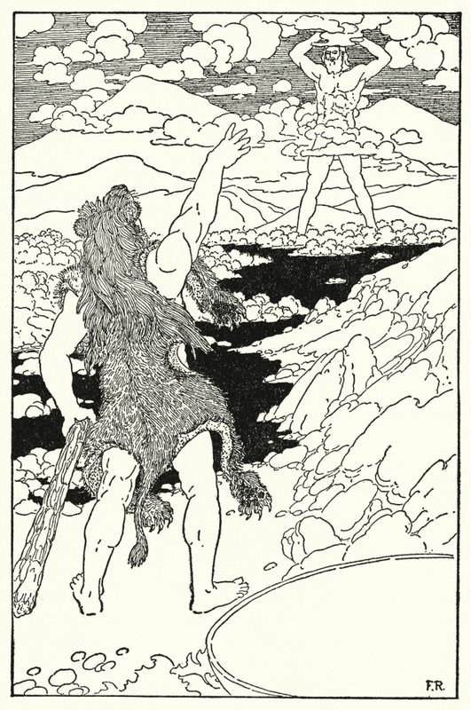 Hercules näki jättiläisen muodon ja sen valtavia piirteitä (litho) tekijältä Frederick Richardson