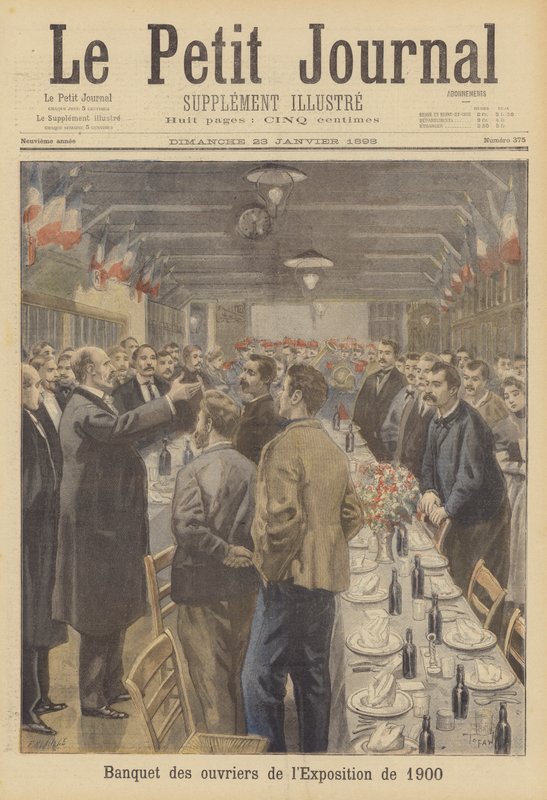 Juhlat työntekijöille, jotka valmistelevat vuoden 1900 yleisnäyttelyn paikkaa Pariisissa tekijältä French School