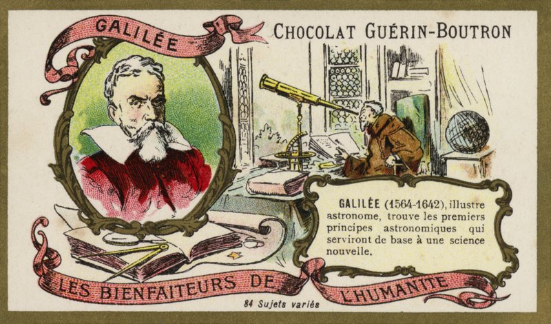 Galileo Galilei, italialainen fyysikko, matemaatikko ja tähtitieteilijä (chromolitho) tekijältä French School
