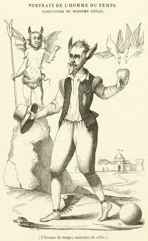Ajan mies, karikatyyri vuodelta 1580 tekijältä French School