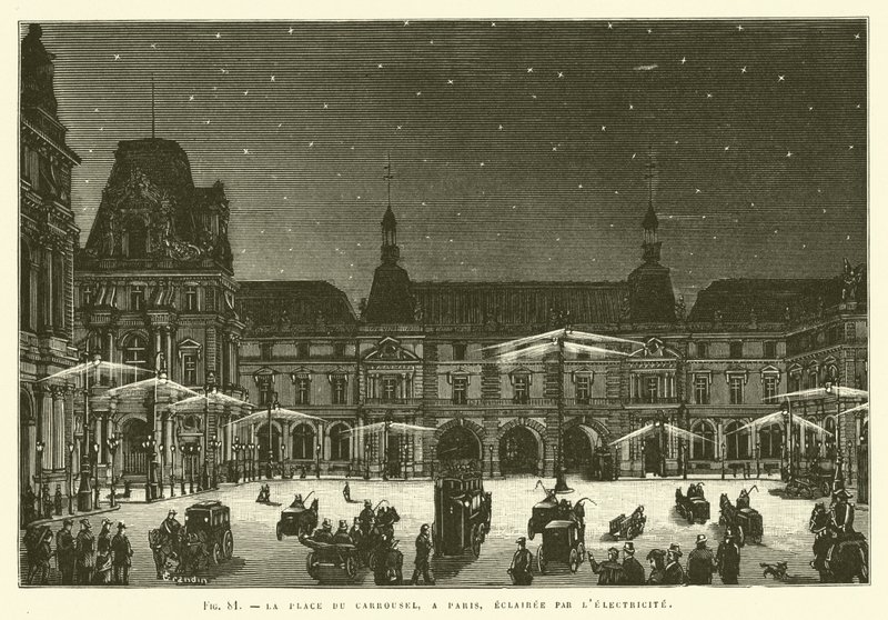 Place Du Carrousel, Pariisissa, valaistu sähköllä tekijältä French School