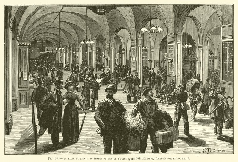 Läntisen rautatien odotushuone (Saint-Lazaren asema), valaistu sähköllä tekijältä French School