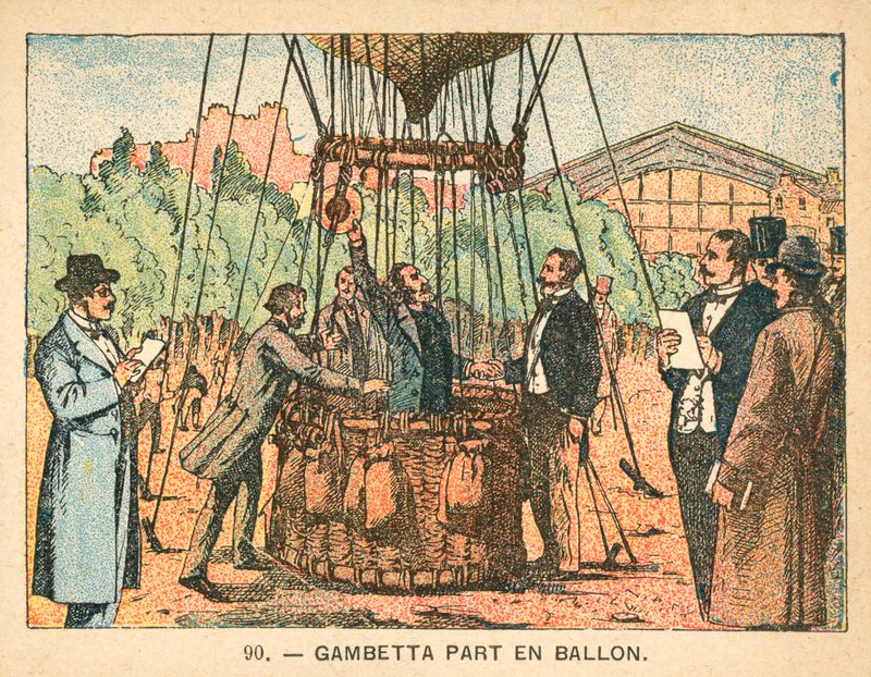Leon Gambetta pakenee Pariisin piiritystä ilmapallolla, 1870 tekijältä French School