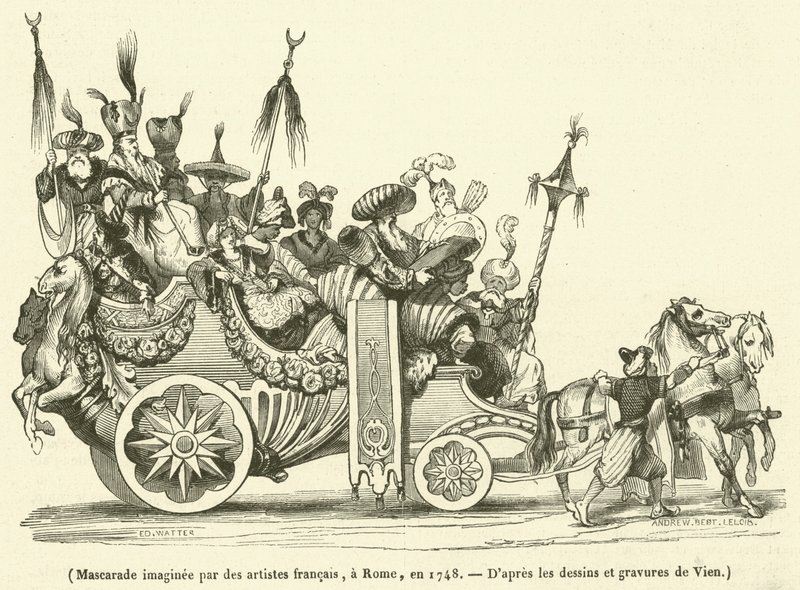 Ranskalaisten taiteilijoiden suunnittelema naamiainen Roomassa vuonna 1748 tekijältä French School