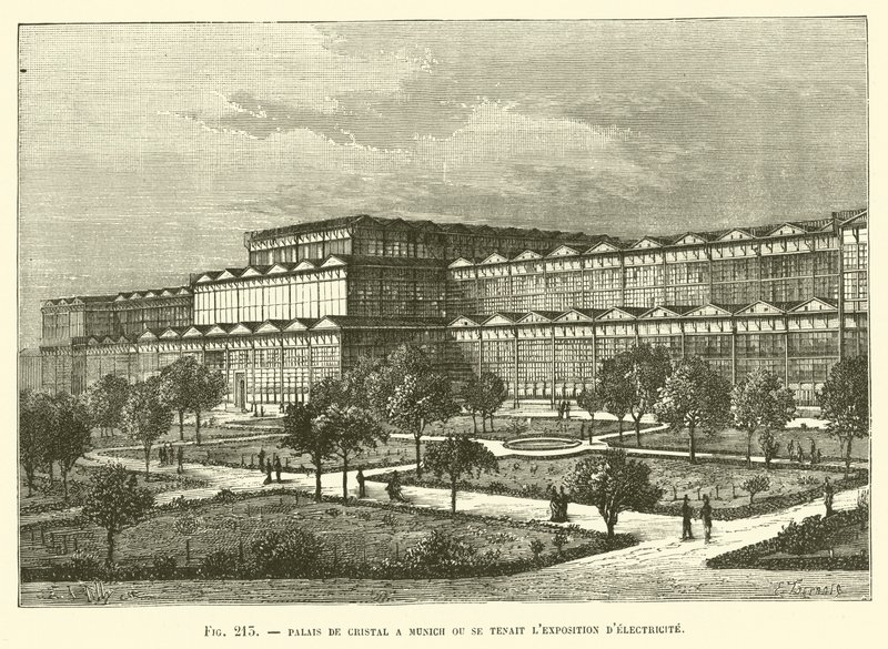 Crystal Palace Münchenissä, jossa pidettiin sähkönäyttely tekijältä French School