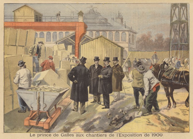 Walesin prinssi vierailee Exposition Universelle of 1900 -näyttelypaikalla Pariisissa tekijältä French School
