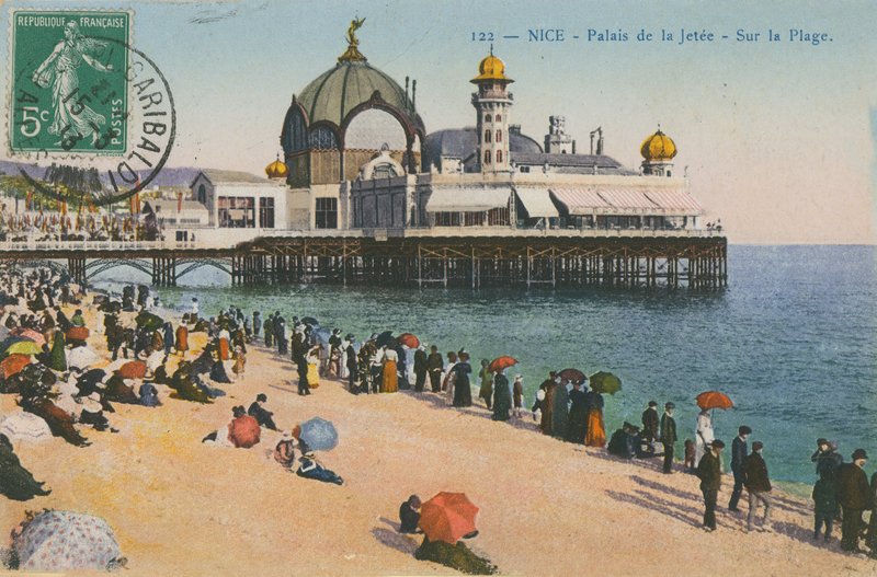 Ranta ja Palais de la Jetee, Nizza. Postikortti lähetetty 1913. tekijältä French Photographer