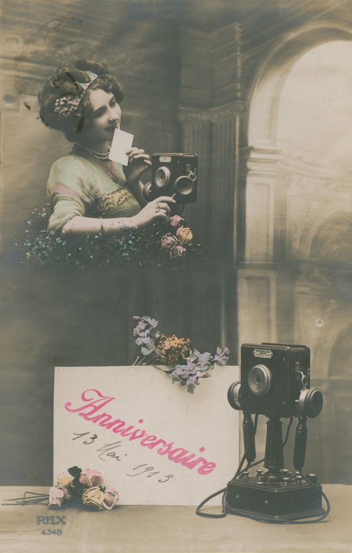 Syntymäpäiväonnittelupostikortti lähetetty vuonna 1913 (käsinvärinen kuva) tekijältä French Photographer