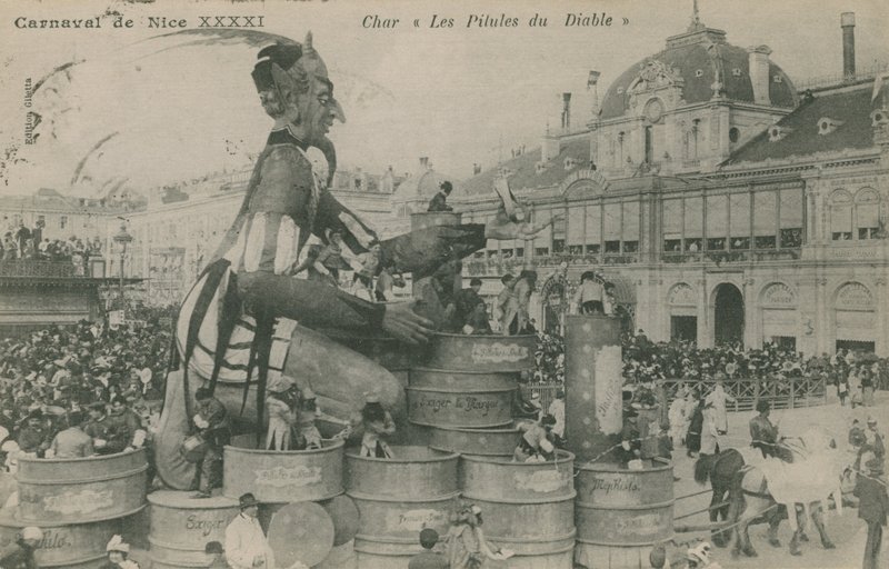 Nice Carnival, Char, Les Pilules du Diable. Postikortti lähetetty 1913. tekijältä French Photographer