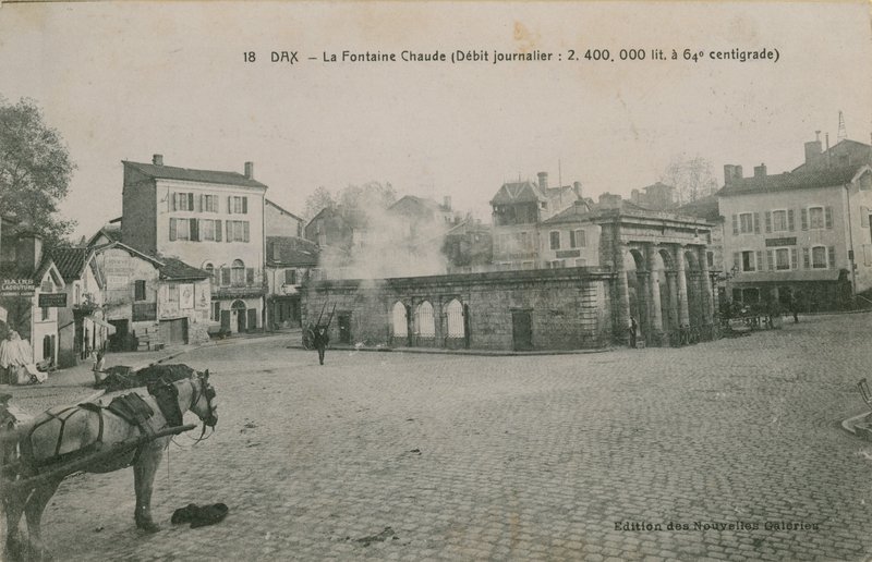 Dax - lämminvesilähde (päivittäinen virtaus: 2400000 litraa 64 asteessa). Postikortti lähetetty 1913. tekijältä French Photographer