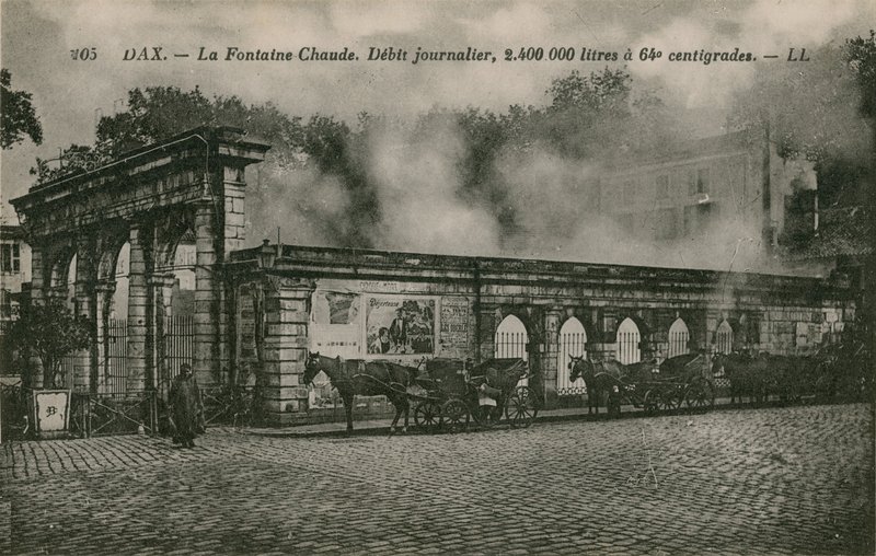 Dax - lämminvesilähde (päivittäinen virtaus: 2400000 litraa 64 asteessa). Postikortti lähetetty 1913. tekijältä French Photographer