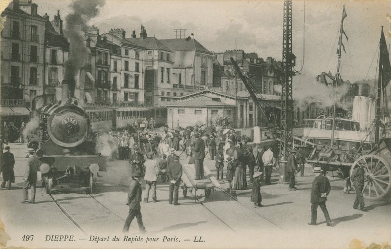 Pariisin pikajuna lähtee Dieppestä. Postikortti lähetetty 1913. tekijältä French Photographer