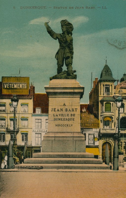 Dunkerque - Jean Bartin patsas. Postikortti lähetetty 1913. tekijältä French Photographer