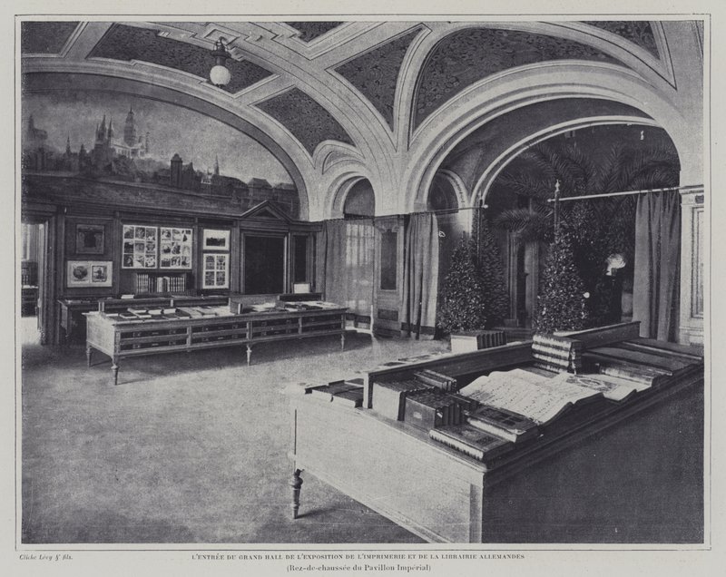 Sisäänkäynti paino- ja kirjanäyttelyn suureen saliin Exposition Universelle 1900 -näyttelyssä, Pariisissa sijaitseva Saksan paviljonki (m/v kuva) tekijältä French Photographer