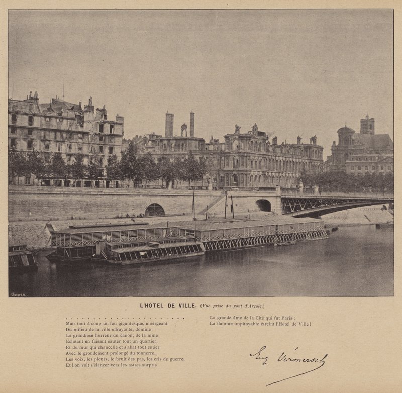 Pariisin kommuuni, Hotel De Ville, Näkymä Arcolen sillalta (m/w kuva) tekijältä French Photographer