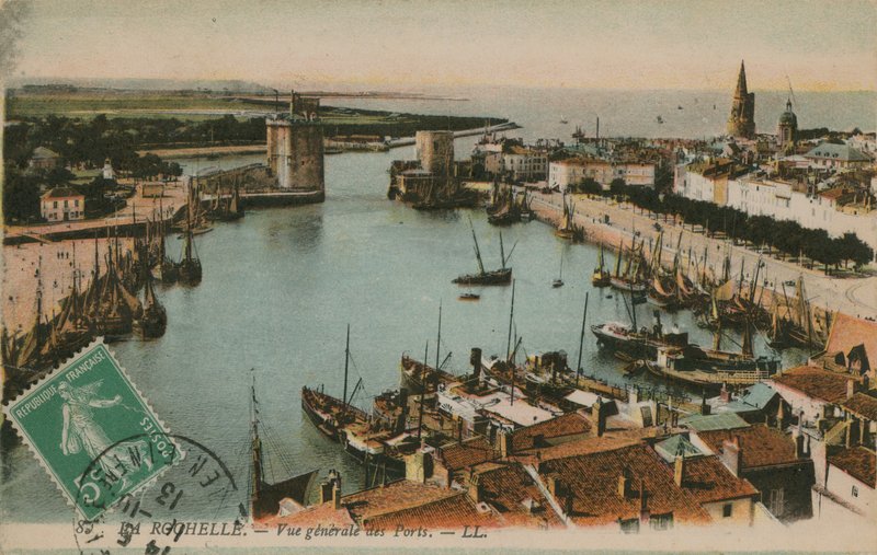 La Rochelle - näkymä satamaan. Postikortti lähetetty 1913. tekijältä French Photographer