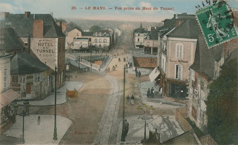 Le Mans - näkymä tunnelin huipulta. Postikortti lähetetty 1913. tekijältä French Photographer