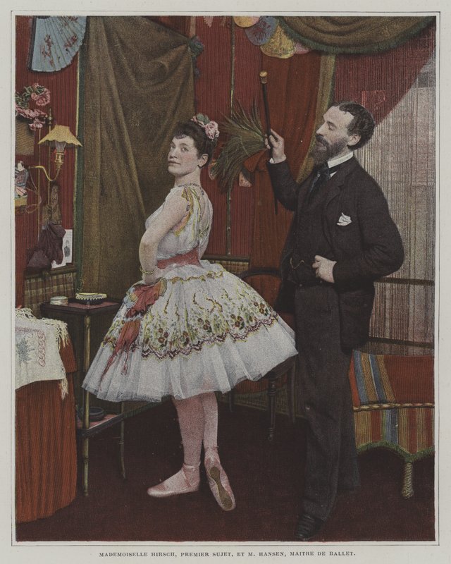 Mademoiselle Hirsch, balettitanssija ja Joseph Hansen, belgialainen balettimestari (värikuva) tekijältä French Photographer