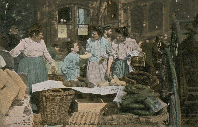 Markkinatalo Les Hallesissa Pariisissa, Ranskassa. Postikortti lähetetty 1913. tekijältä French Photographer