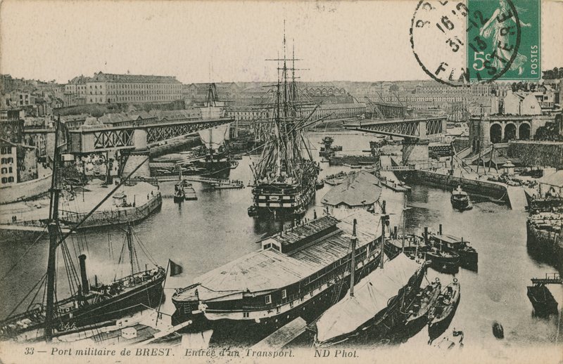 Sotasatama Brestissä, Ranskassa. Postikortti lähetetty 1913. tekijältä French Photographer