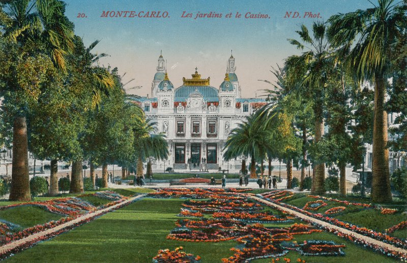 Monte Carlo. Puutarhat ja kasino. Postikortti lähetetty 1913. tekijältä French Photographer