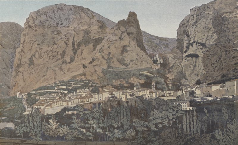 Moustiers-Sainte-Marie, yleisnäkymä ja kappeli Notre-Dame de Beauvoir tekijältä French Photographer