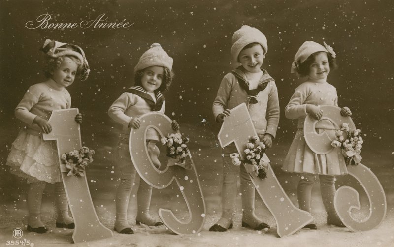Uudenvuoden tervehdyspostikortti, lähetetty vuonna 1913 tekijältä French Photographer