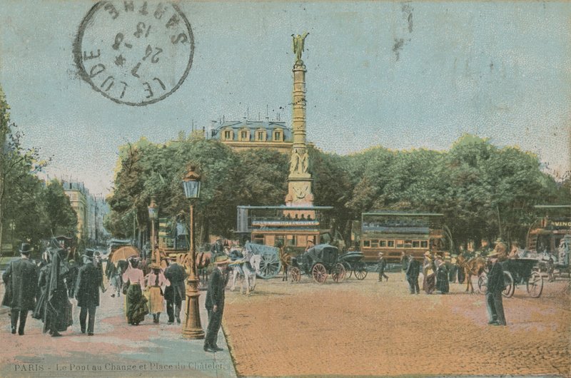 Pariisi - Pont au Change ja Place du Chatelet. Postikortti lähetetty 1913. tekijältä French Photographer