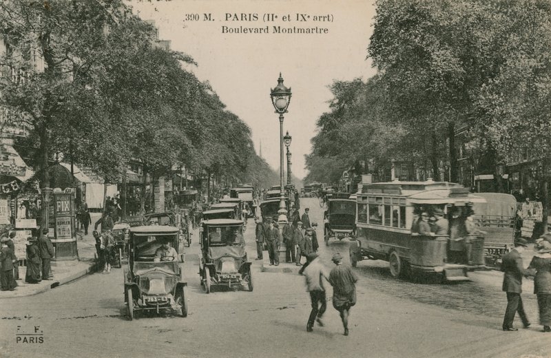 Pariisi, Boulevard Montmartre. Postikortti lähetetty 1913. tekijältä French Photographer