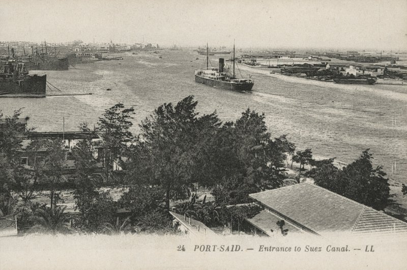 Port-Said, Egypti: Suezin kanavan sisäänkäynti (s/w-kuva). tekijältä French Photographer