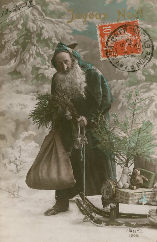 Joulupukin postikortti, lähetetty 24. joulukuuta 1913 (käsin värjätty valokuva) tekijältä French Photographer