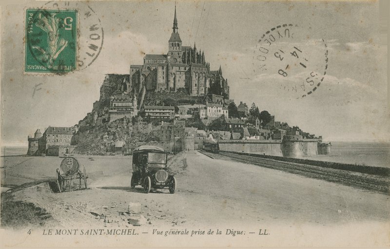 Normandian Mont Saint-Michelin postikortti, lähetetty vuonna 1913 tekijältä French Photographer
