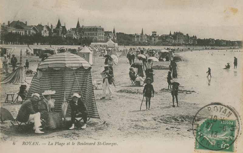 Postikortti rannasta ja Boulevard St Georgesista, Royanista, Ranskasta, lähetetty vuonna 1913 tekijältä French Photographer