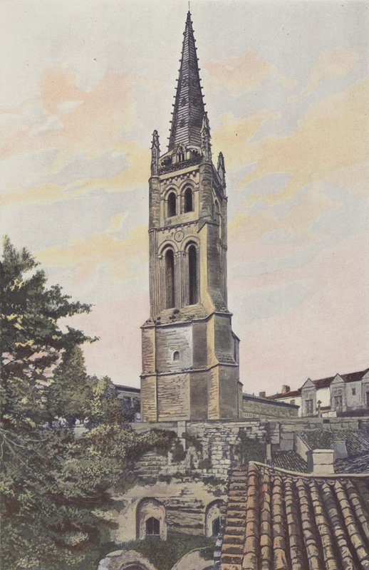Saint-Emilion, kellotorni monoliittisen kirkon yläpuolella tekijältä French Photographer