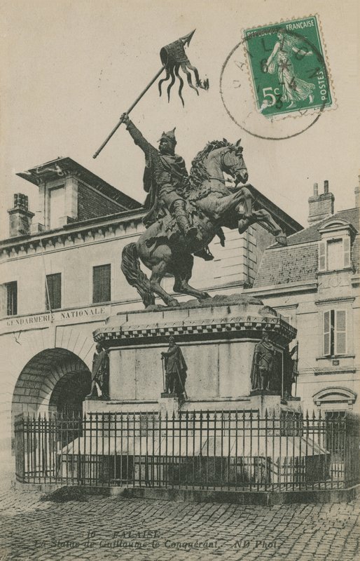 Vilhelm Valloittajan patsas, Falaise, Normandia. Postikortti lähetetty 1913. tekijältä French Photographer