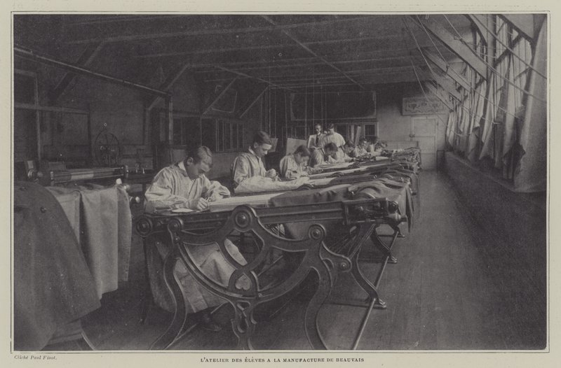 Opiskelijoiden työpaja Beauvais Tapestry Manufacturessa, Ranskassa (m/v kuva) tekijältä French Photographer