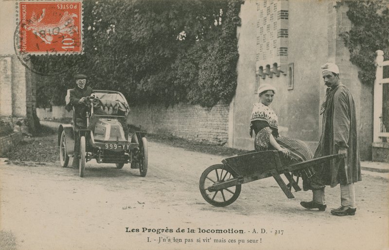 The Progress of Locomotion, vuonna 1913 lähetetty postikortti. tekijältä French Photographer