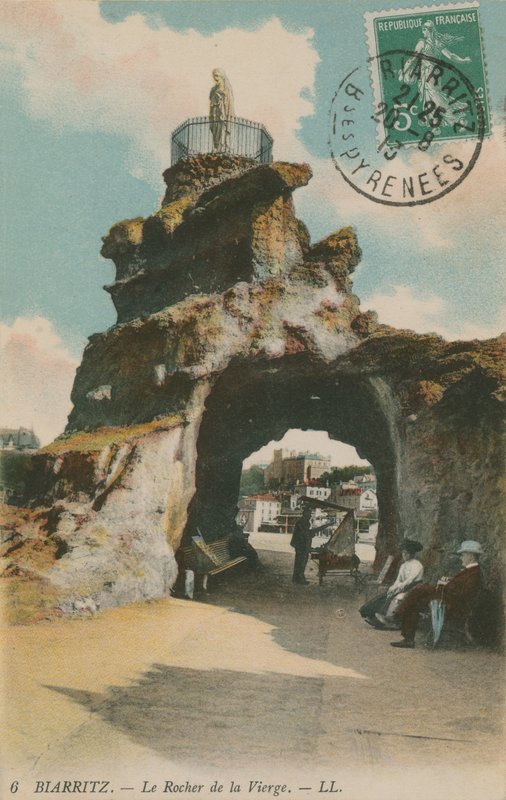 Siunatun Neitsyen kallio Biarritzissa, Ranskassa. Postikortti lähetetty 1913. tekijältä French Photographer