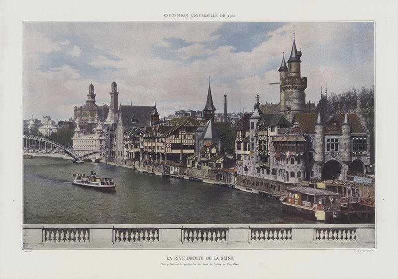 Seinen oikea ranta Exposition Universelle 1900 -näyttelyn aikana, Pariisi (värikuva) tekijältä French Photographer