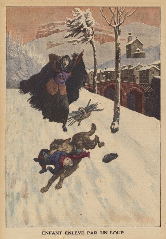 Suden kantama lapsi (väri litho) tekijältä French School