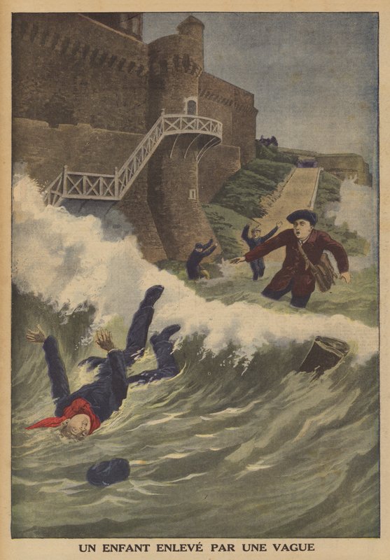 Aallon pyyhkäisemä lapsi (väri litho) tekijältä French School