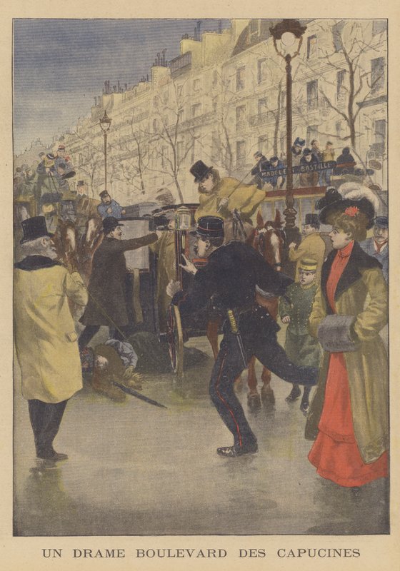 Murha Boulevard des Capucinesilla, Pariisissa (väri litho) tekijältä French School