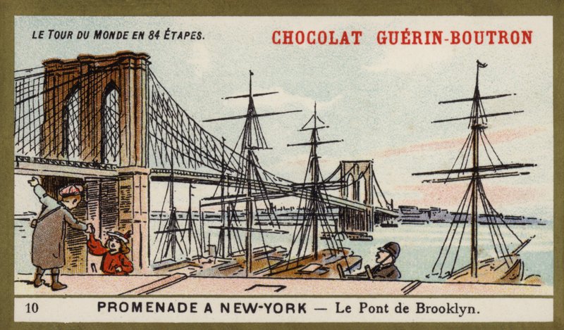 Kävely New Yorkissa - Brooklyn Bridge (chromolitho) tekijältä French School