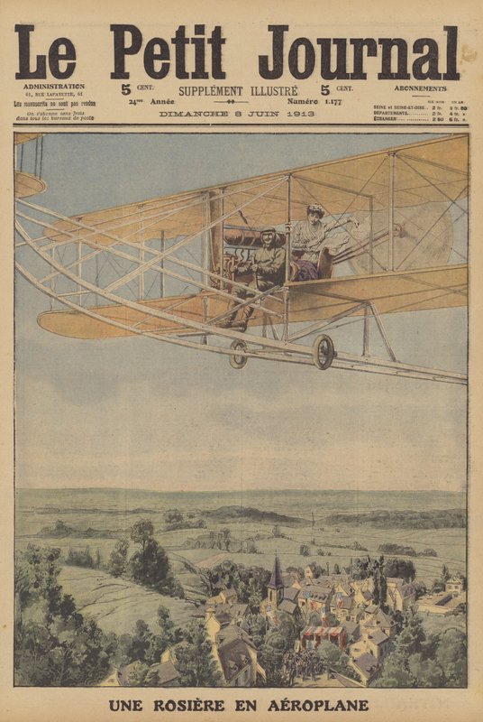 Nuori nainen lentää lentokoneessa Montferrandissa, Ranskassa (väri litho) tekijältä French School