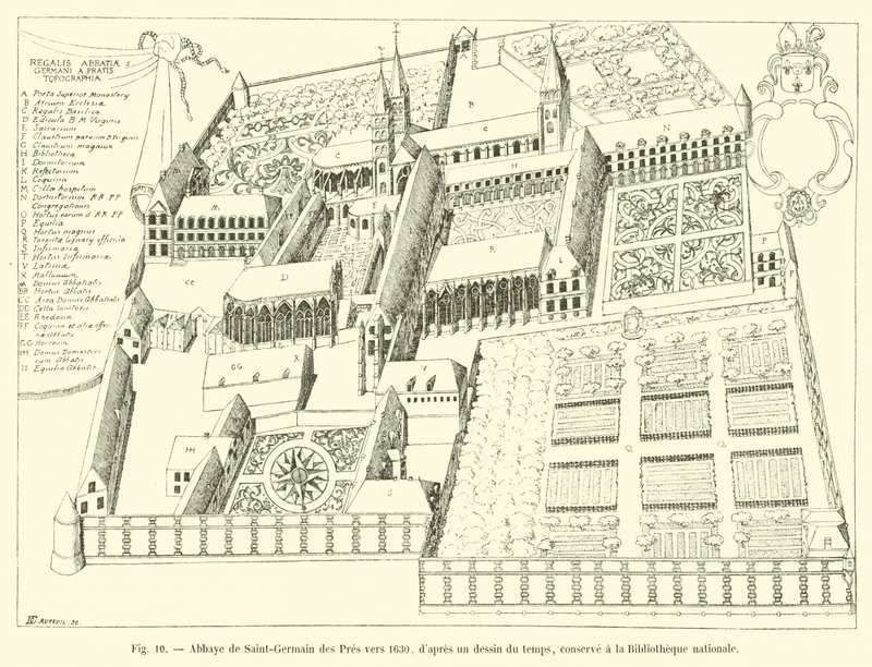 Saint-Germain des Presin luostari noin 1630, kansalliskirjastossa säilytetystä piirroksesta tekijältä French School