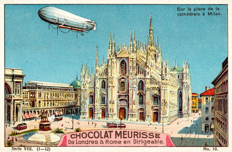 Piazza del Duomon yläpuolella, Milano (chromolitho) tekijältä French School