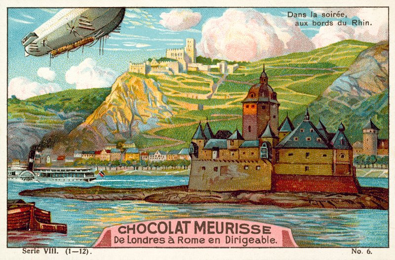 Reinin rantojen yläpuolella illalla (chromolitho) tekijältä French School
