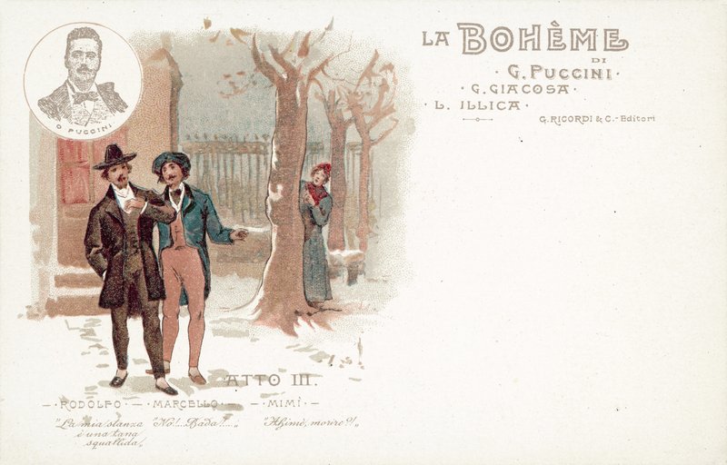 Kolmas näytös, La Boheme (väri litho) tekijältä French School