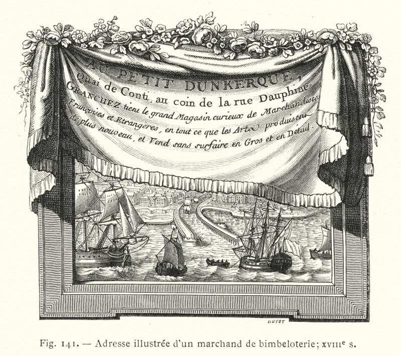Koristekauppiaan kuvitettu osoite; 1700-luku (kaiverrus) tekijältä French School